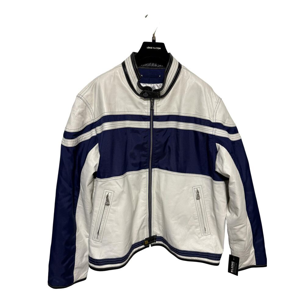 Wilsons Leather M. Julian Jacket Mens 2XL White Blue Motorcycle Racer Dragon